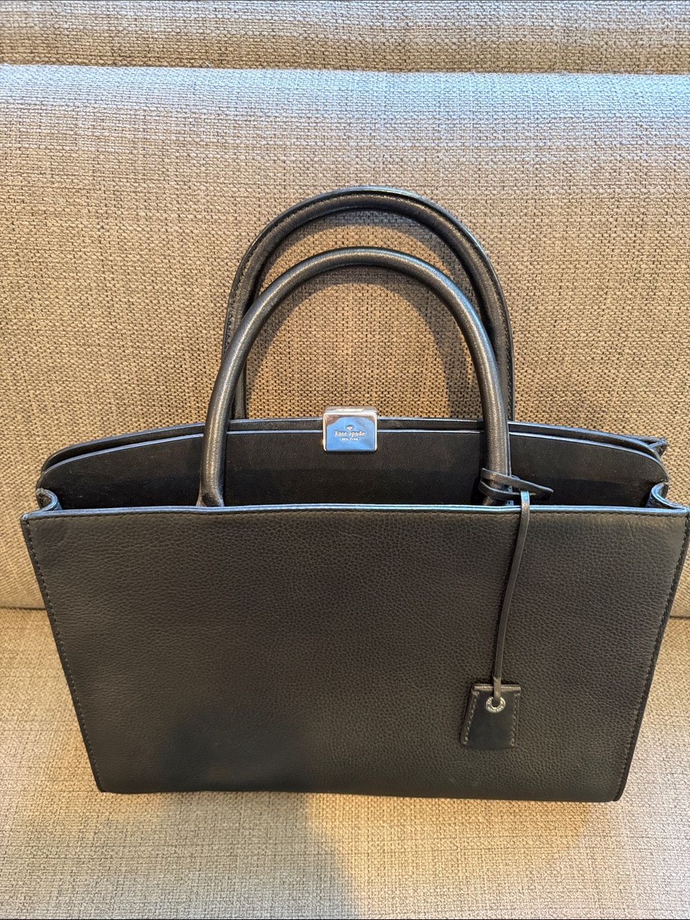 Kate Spade Classic Black Leather Tote Bag - Structured Women's Work Bag